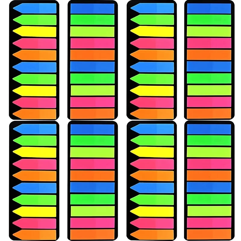 200pc PET Page Markers Adhesive Index Tabs Bright Colors Arrow Flag Tabs For Book Annotation Writable File Classification Labels