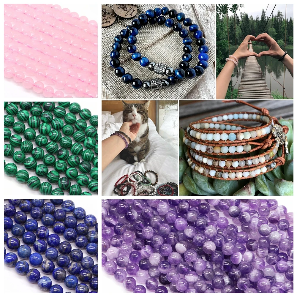 

Wholesale Natural Stone Round Beads Amethyst Tiger Eye Quartz Lava Agates Loose Bead for Jewelry Making DIY Bracelet Accessories