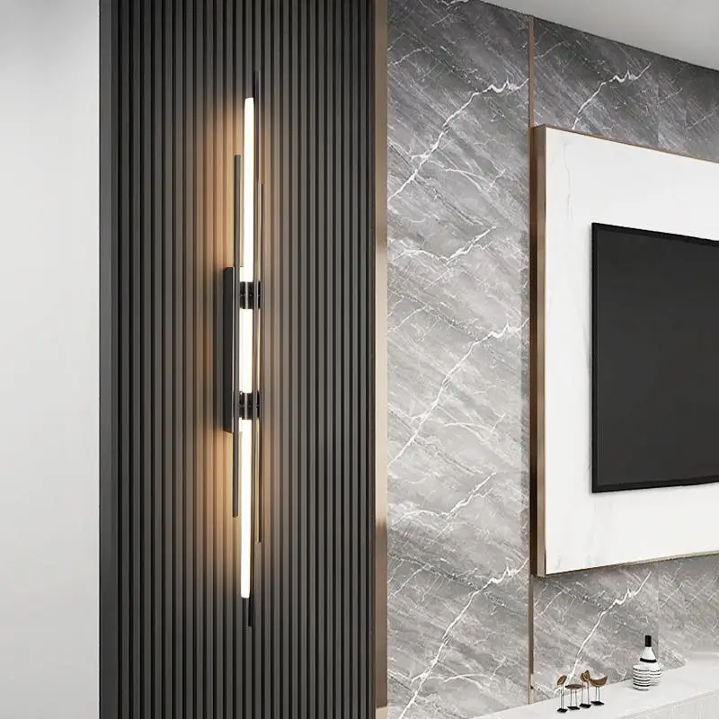 Full copper strip wall lamp living room grille TV background light luxury staircase lamp Nordic bedroom bedside lamps all copper