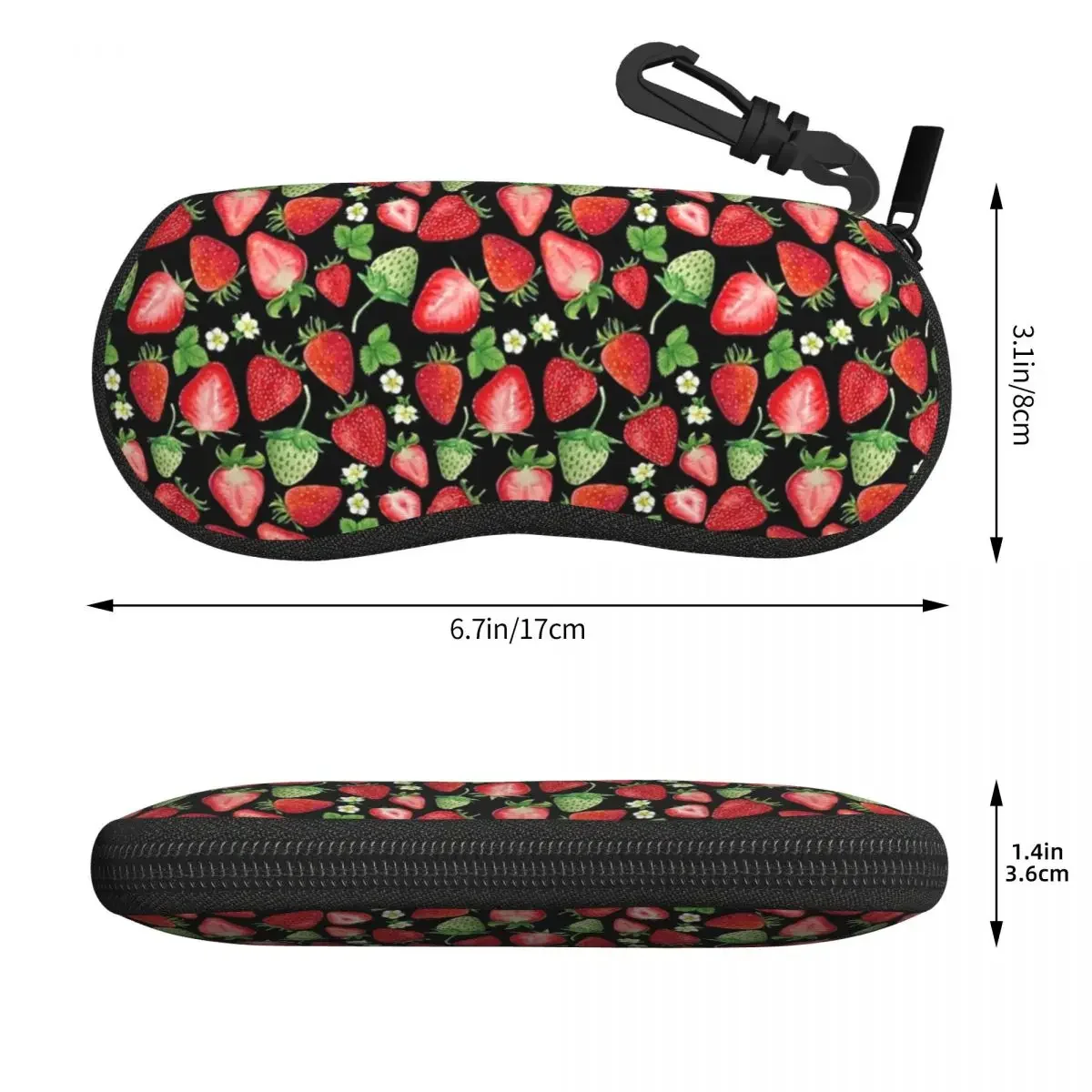 Watercolor Red And Pink Strawberries Illustration Pattern Shell Glasses Case Sunglasses Box Women Men Soft Eyeglasses Bag Pouch