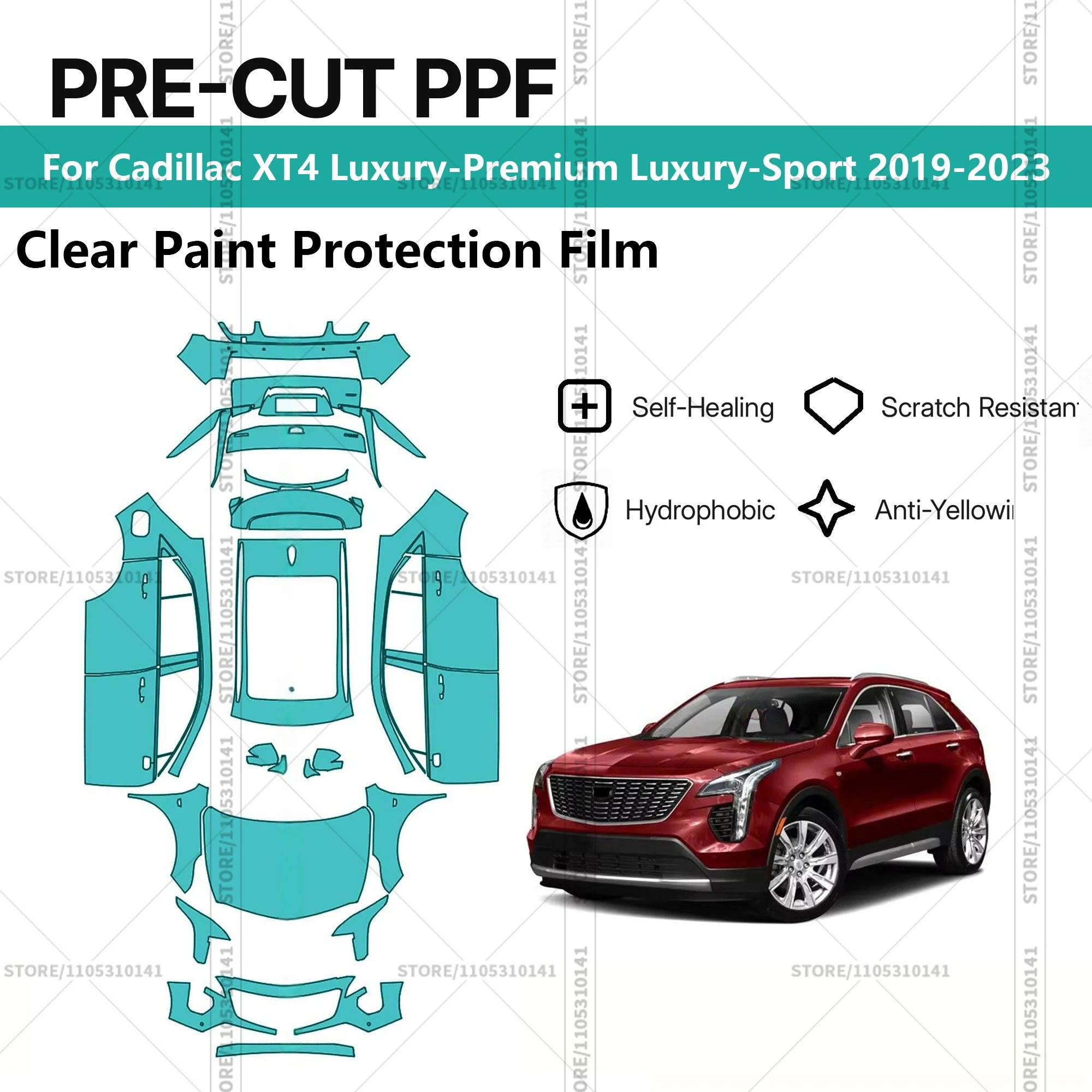 

For Cadillac XT4 Luxury-Premium Luxury-Sport 2019-2023 Pre-Cut Paint Protection Film PPF Transparent Car Film Automotive PPF