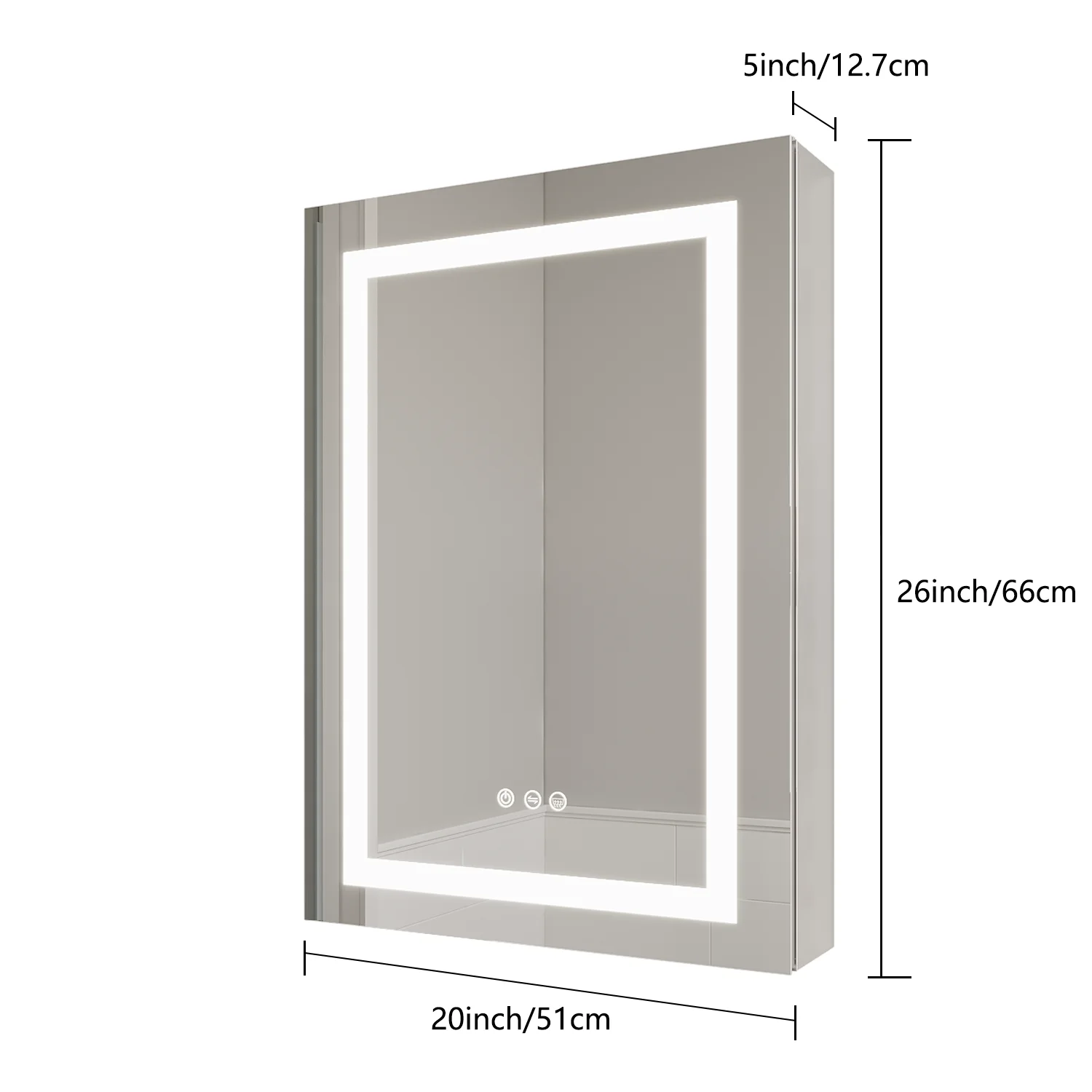 26x20 inch Bathroom Medicine Cabinet with LED Mirror Anti-Fog Waterproof Single Door Lighted Bathroom Cabinet with Touch Swich