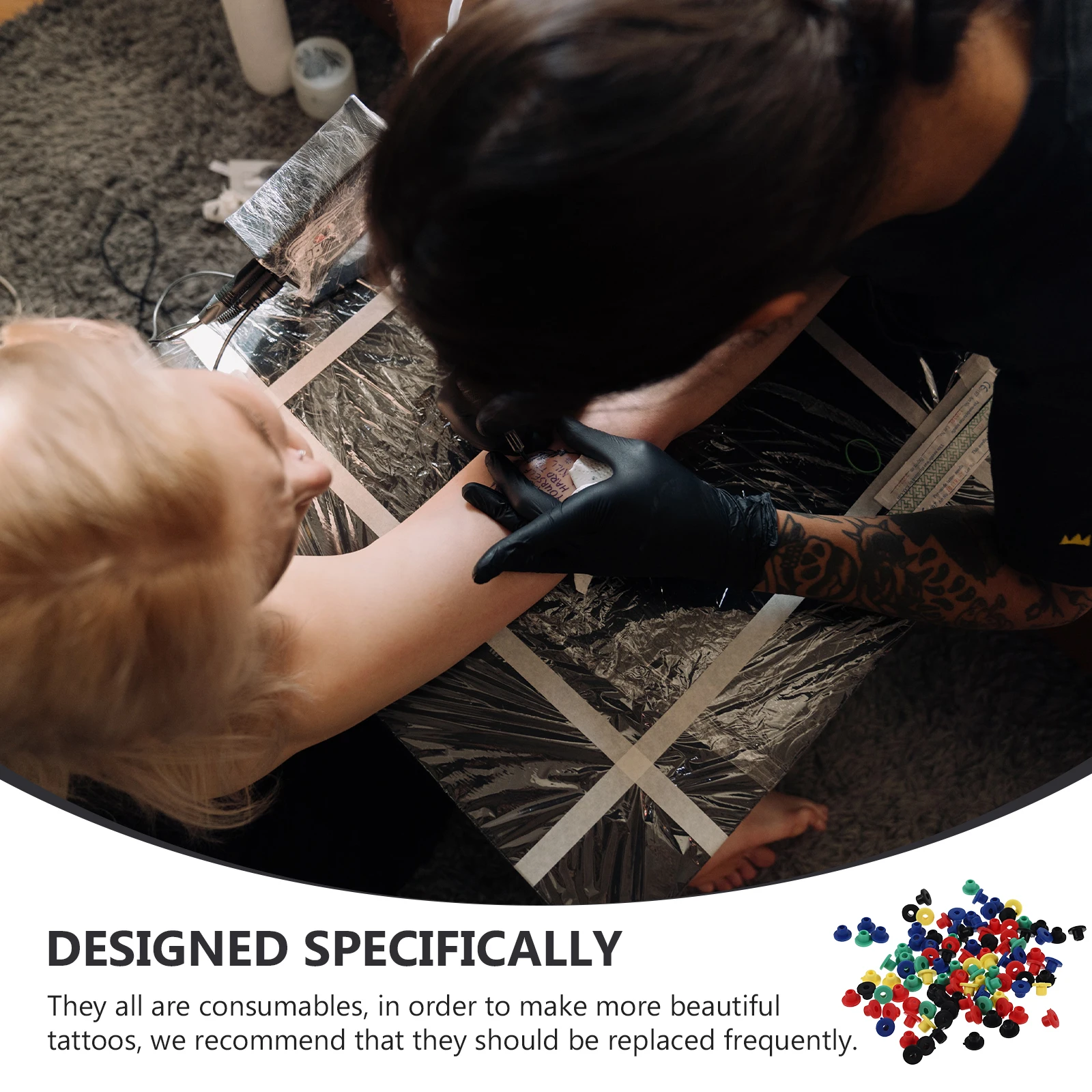 

100pcs Rubber Grommets Circle Pin Cushions Buckle Type Parts T Shape B Tattoos Tools Accessories