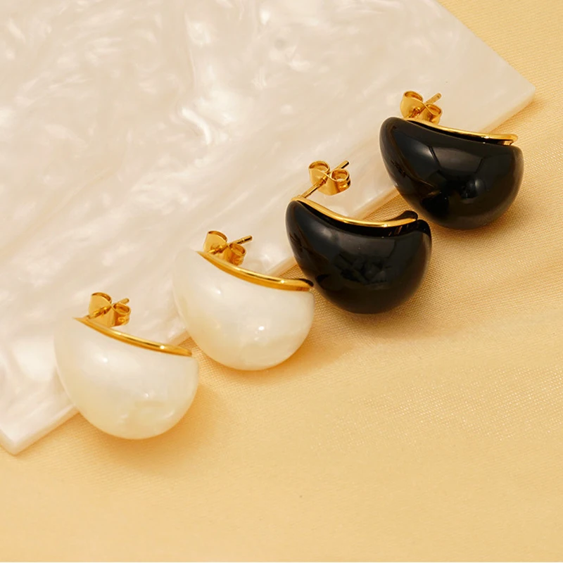 10Pcs Fashion Versatile Stainless Steel 18K Gold Plated Geometric Shape Colorful Resin Stud Earrings for Women
