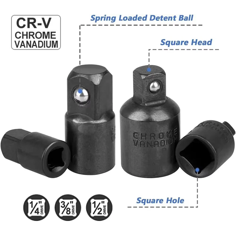 4pcs Socket Convertor Adaptor Reducer Set 1/2 To 3/8 3/8 To 1/4 3/4 To 1/2 Impact Drive Socket Adaptor Repair Tools