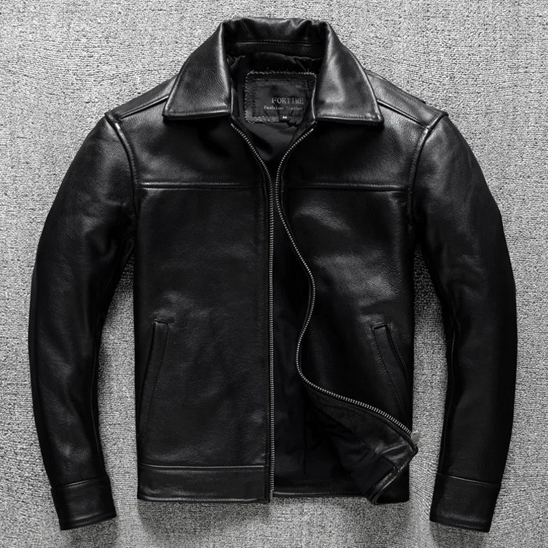 

Men's casual plus-size coat made of pure top-grain cowhide and leather