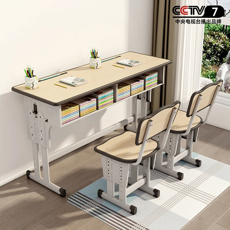 

Children's double study table, primary and secondary school students' desks and chairs, household two-person desk liftabl set 2