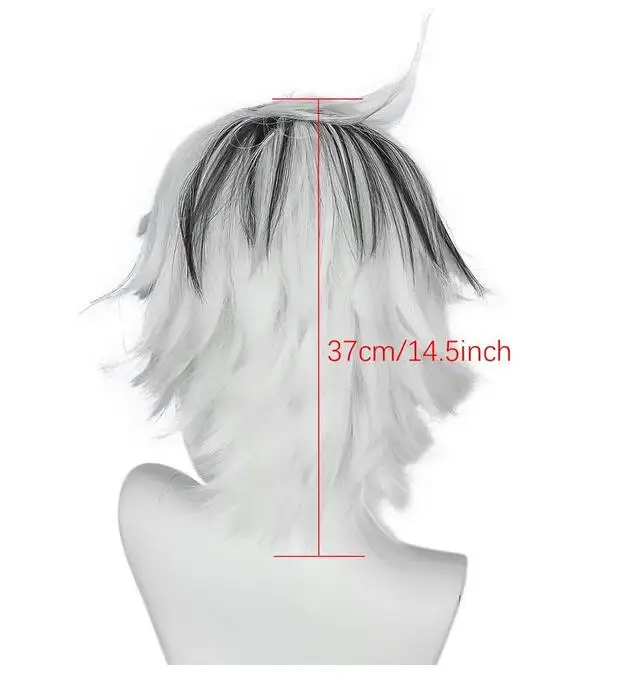 Wig Synthetic Short Straight White Black Mixed Fluffy Game Cosplay Hair Wig for Party