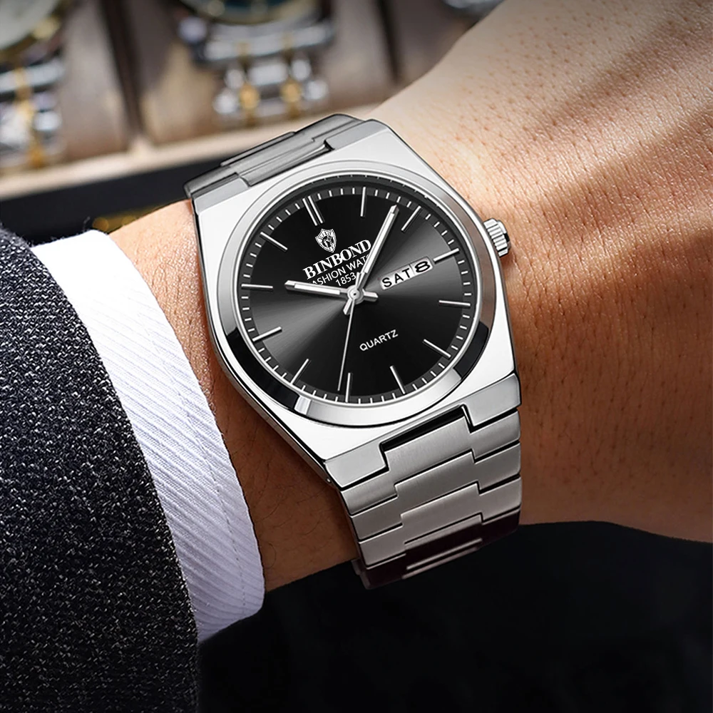 BINBOND Couple Watches 102cp 2Pcs Simple Fashion Original Quartz Watch for Lover Anniversary Gift Waterproof Luminous Date Week