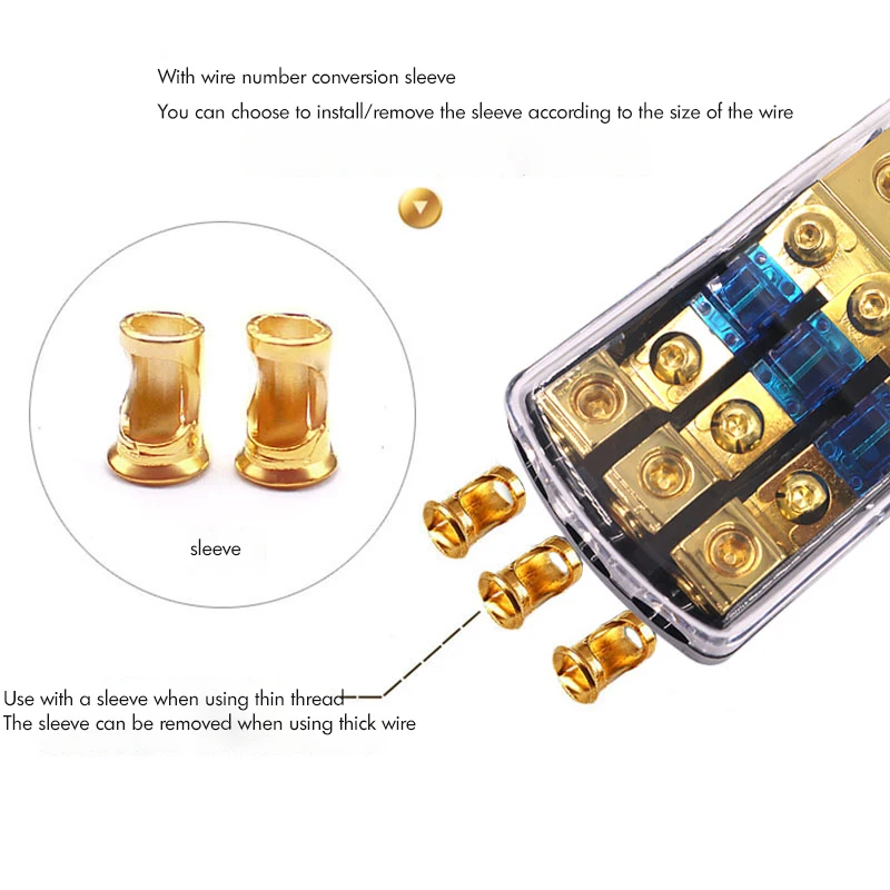 Car Audio Distribution Fuse Block, Mini ANL Fuse Box Holder Distribution Block (0-4GA)IN-(4-8GA)OUT 2/3/4 Way Fuses Holder 60A