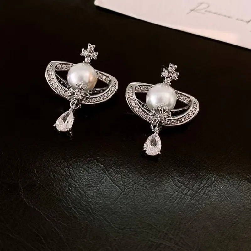 الزركون قطرة الماء اللؤلؤ القرط للنساء الفرنسية الرجعية لا ثقب الأذن أقراط مشبكية ضوء مجوهرات الزفاف العروس الفاخرة