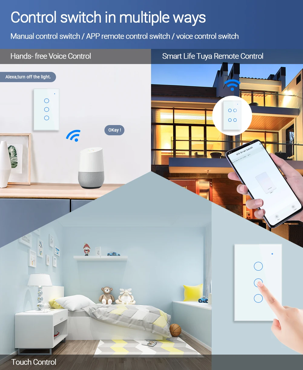 Tuya wifi interruptor de toque sem fio neutro necessário rf433 remoto casa inteligente alexa google alice controle voz vida inteligente app eua ue