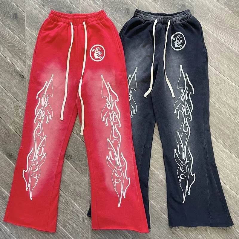 hellstar Red Flare pants Wash spliced sports casual pants 2 colors