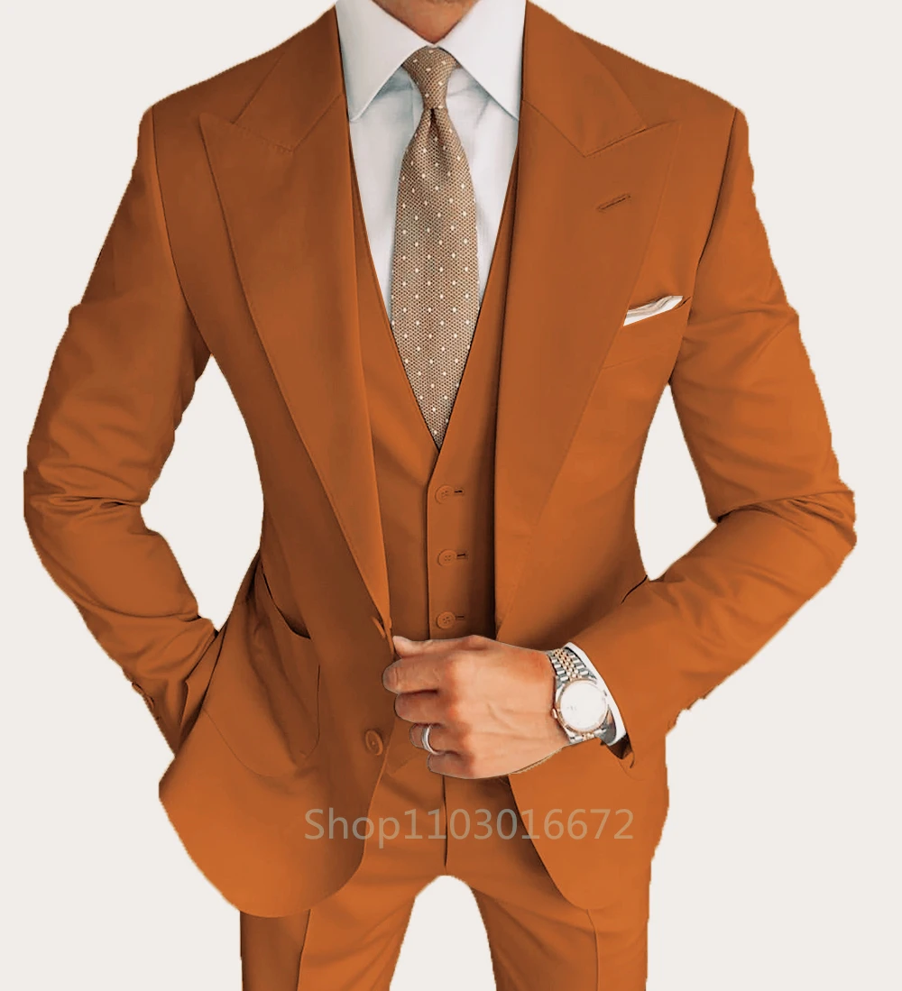 

Формальные мужские смокинги для жениха, трехсекционный костюм с остроконечными лацканами, однотонный пиджак, жилет, брюки для вечеринки, выпускного вечера, повседневный смокинг, деловые мужские костюмы