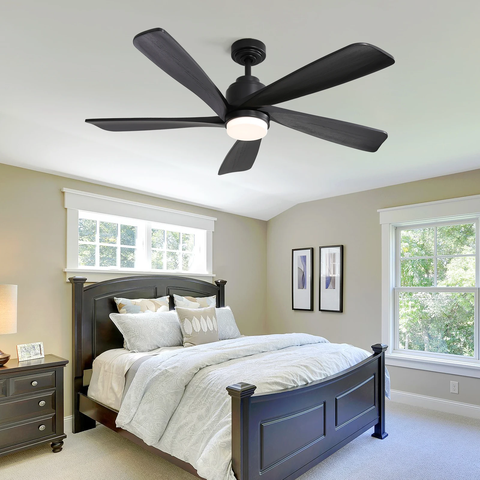 Sofucor 52-Inch 5 Blade Black Ceiling Fan With LED DC 6-Speed High Wind Speed With Remote Control for rooms