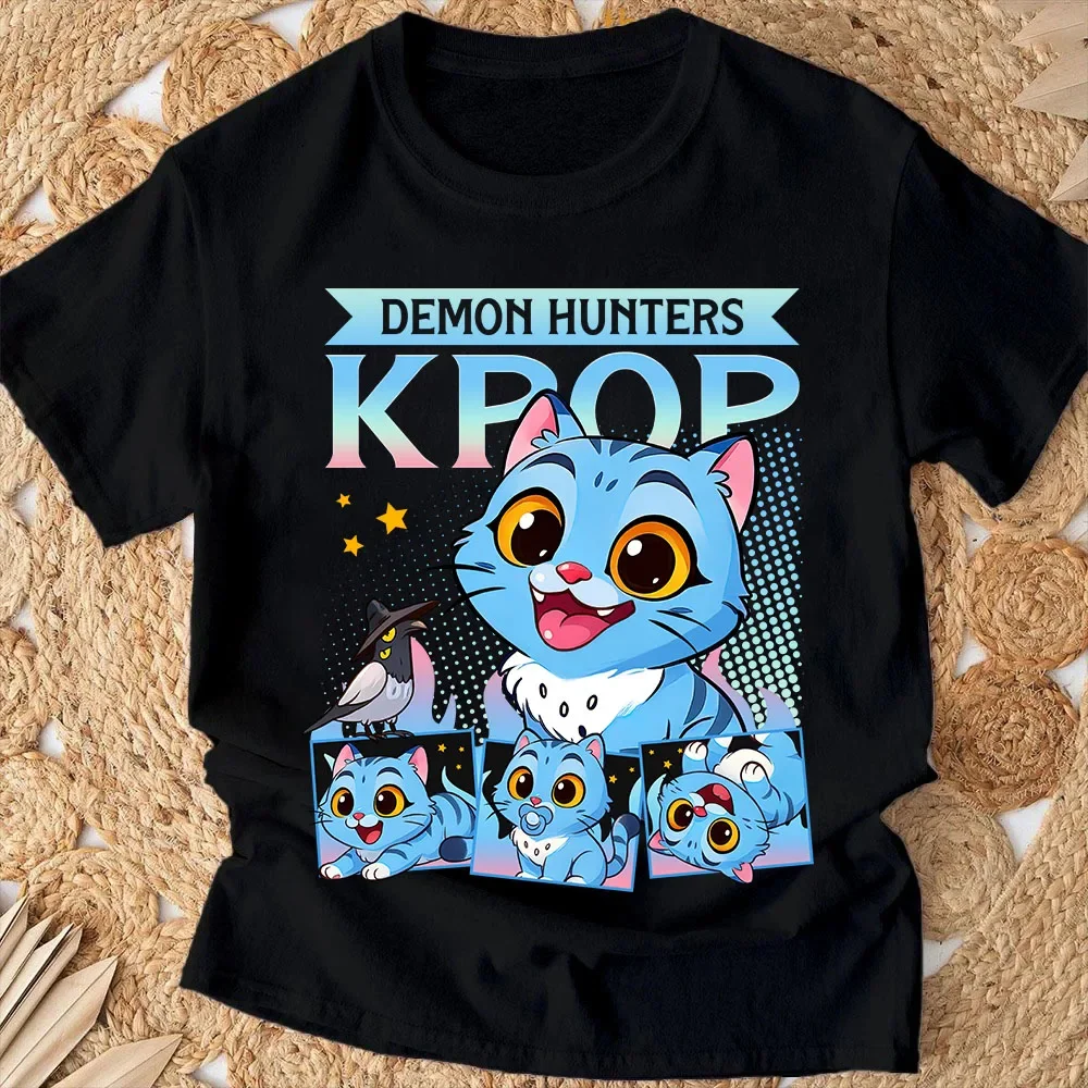 جديد 2025 فيلم KPop شيطان الصيادين الكرتون تي شيرت الصيف قصيرة الأكمام المحملة للنساء والرجال عادية فضفاض الجرافيك المطبوعة القمم