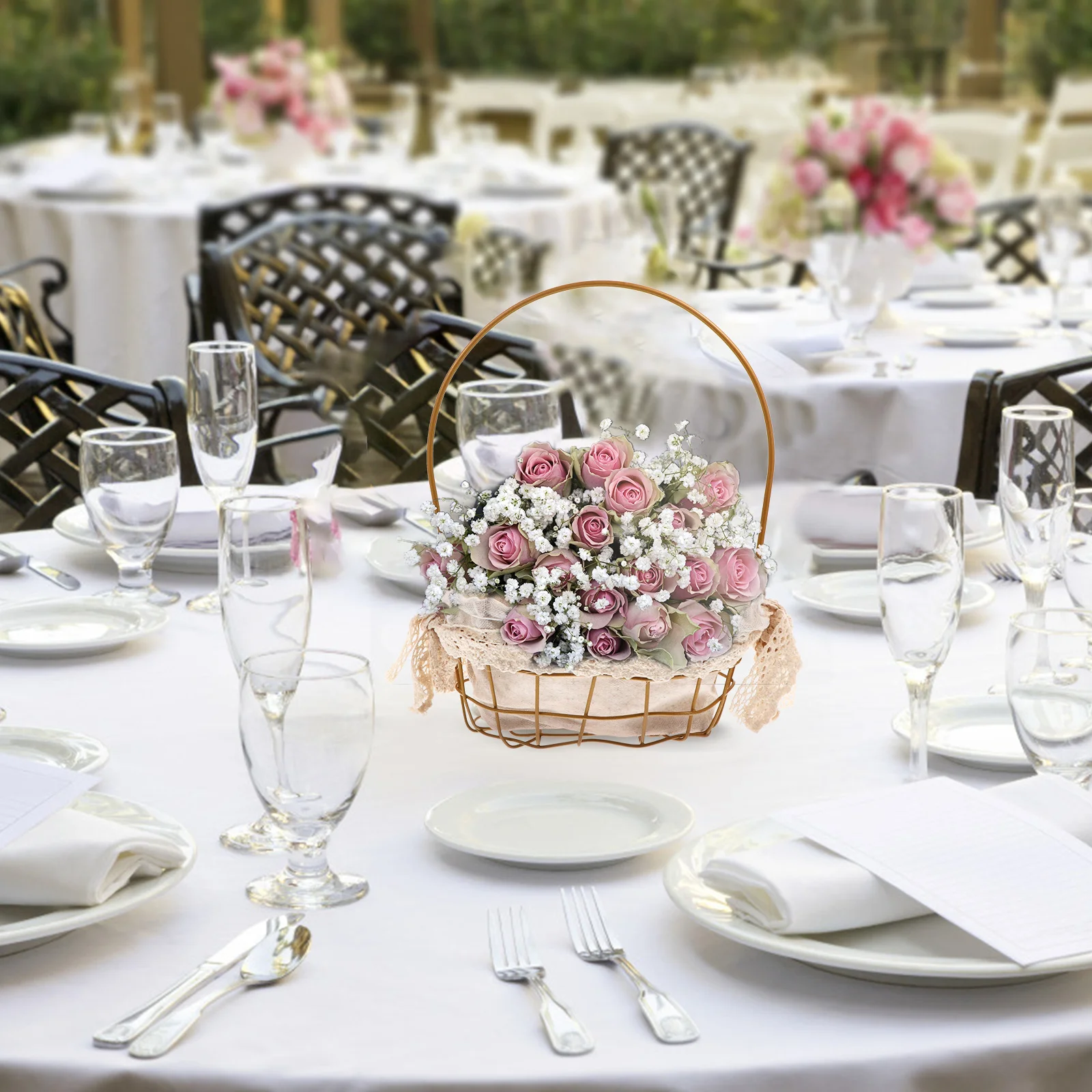 

Multi Purpose Basket Handheld Iron and Cotton Decorative Flower Basket for Home Decoration Wedding Gift Party Scenery Brightener