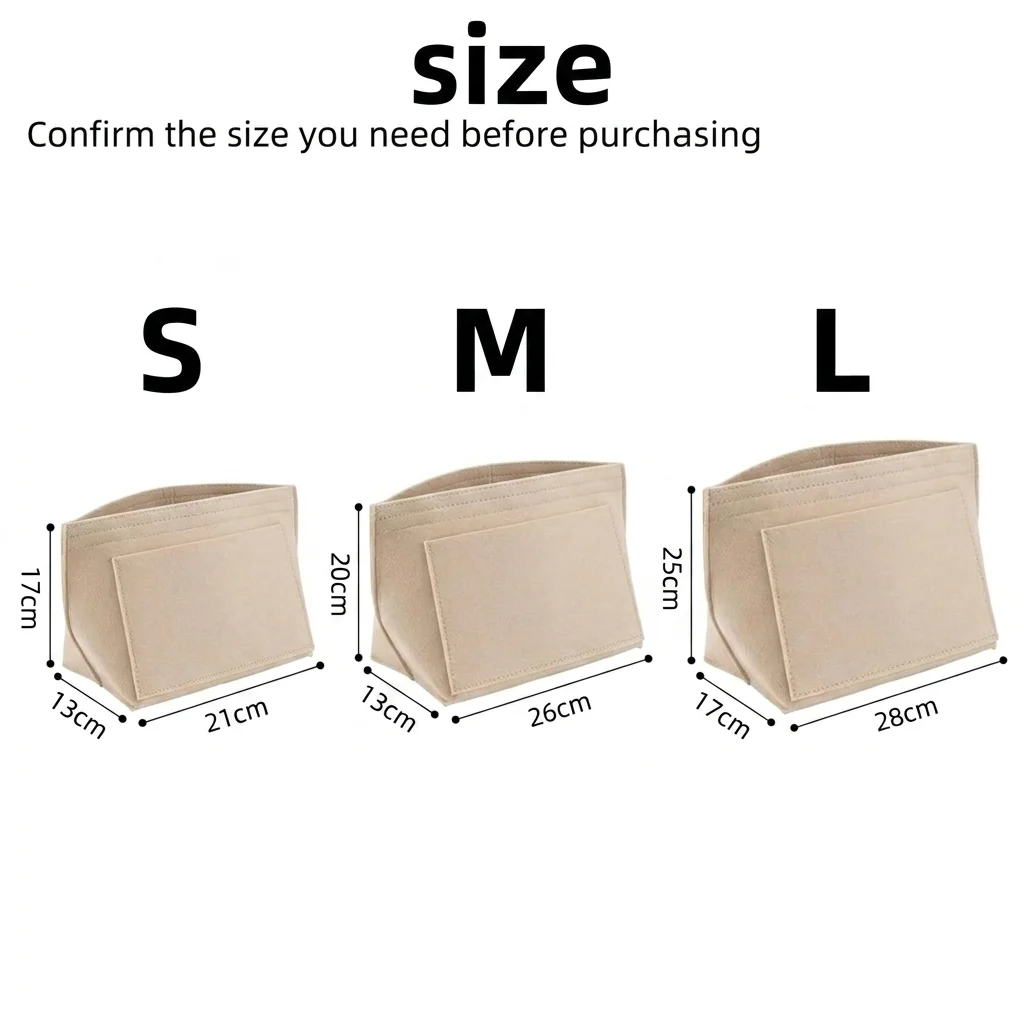 Organizador de Bolsos en Forma de Luna de Fieltro con 7 Divisores, Forro Interior Plegable para Organización de Bolsos, Múltiples Bolsillos de Almacenamiento