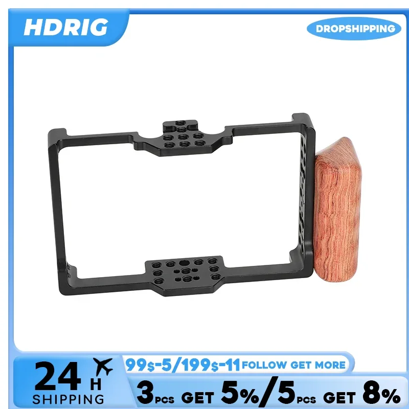 HDRIG-Gaiola Completa com Punho de Madeira, Monitor com 1/4 "-20 Roscas para FeelWorld FT6 FR6, 5.5"