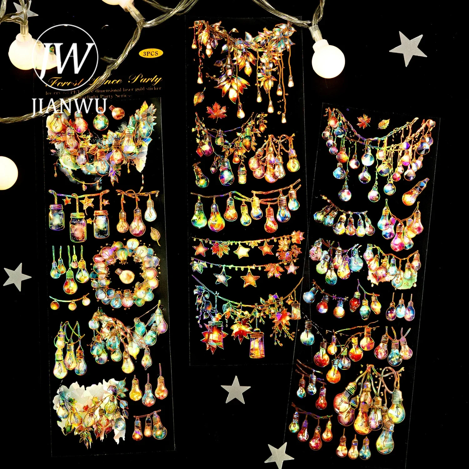 JIANWU سلسلة حفلات ضوء النجوم خمر الليزر الذهب ضوء المناظر الطبيعية المواد الكولاج PET ملصق الإبداعية DIY مجلة القرطاسية