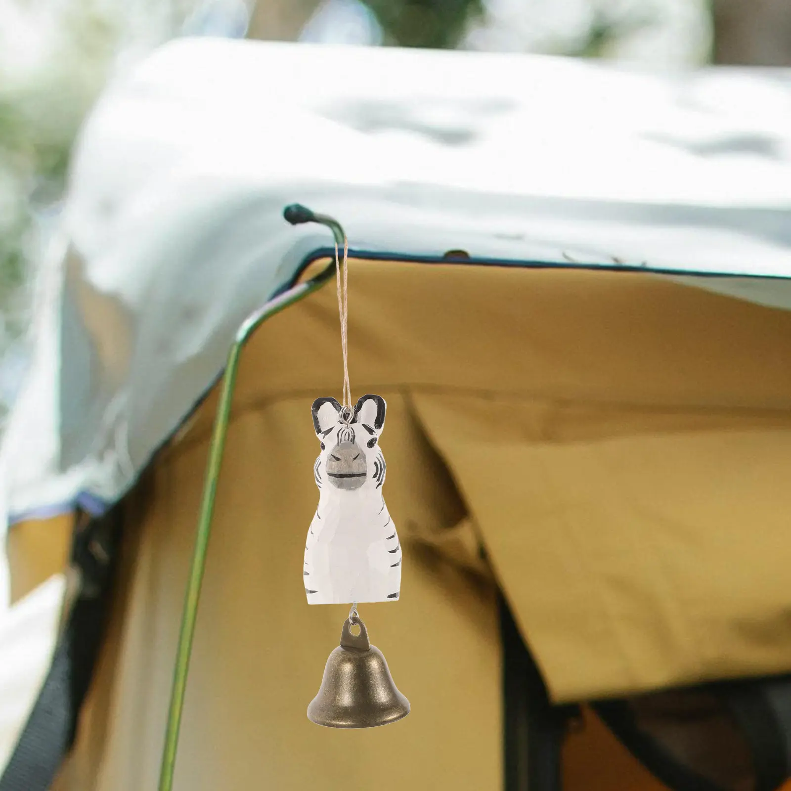 

Handcrafted Wooden Zebra Bell Hanger for Camping Hiking Trekking Outdoor Adventure Rustic Nature Chime Pendant Motorcycle Bike