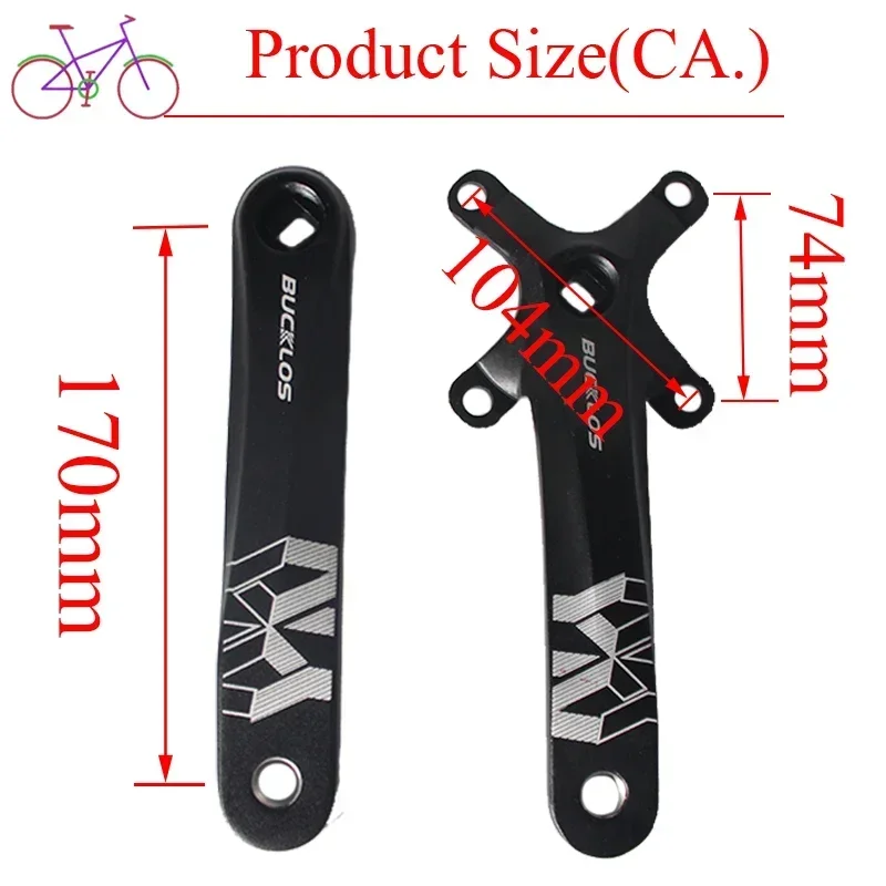 BUCKLOS Manovelle MTB 104mm BCD Alluminio MTB Manovella bici per corona singola Durevole Foro quadrato Guarnitura Accessori ciclismo