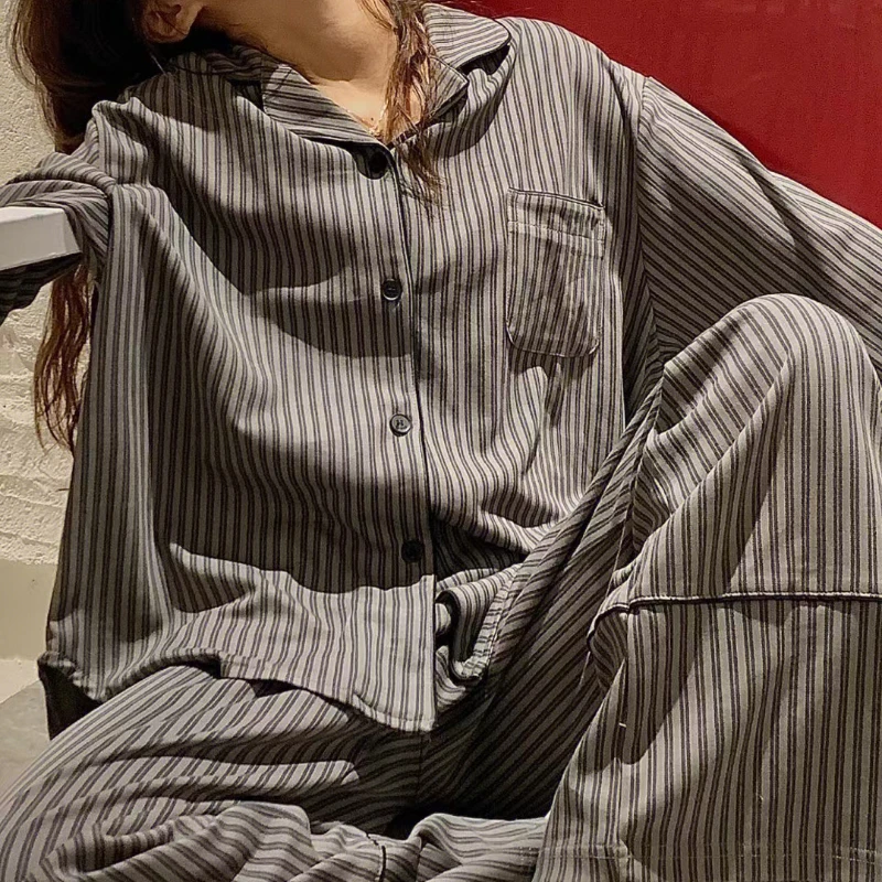 Pajama Set Women Homewear Striped Minimalist Leisure Fashion Comfortable Loose Female Korean Style Spring Temperament New Tender