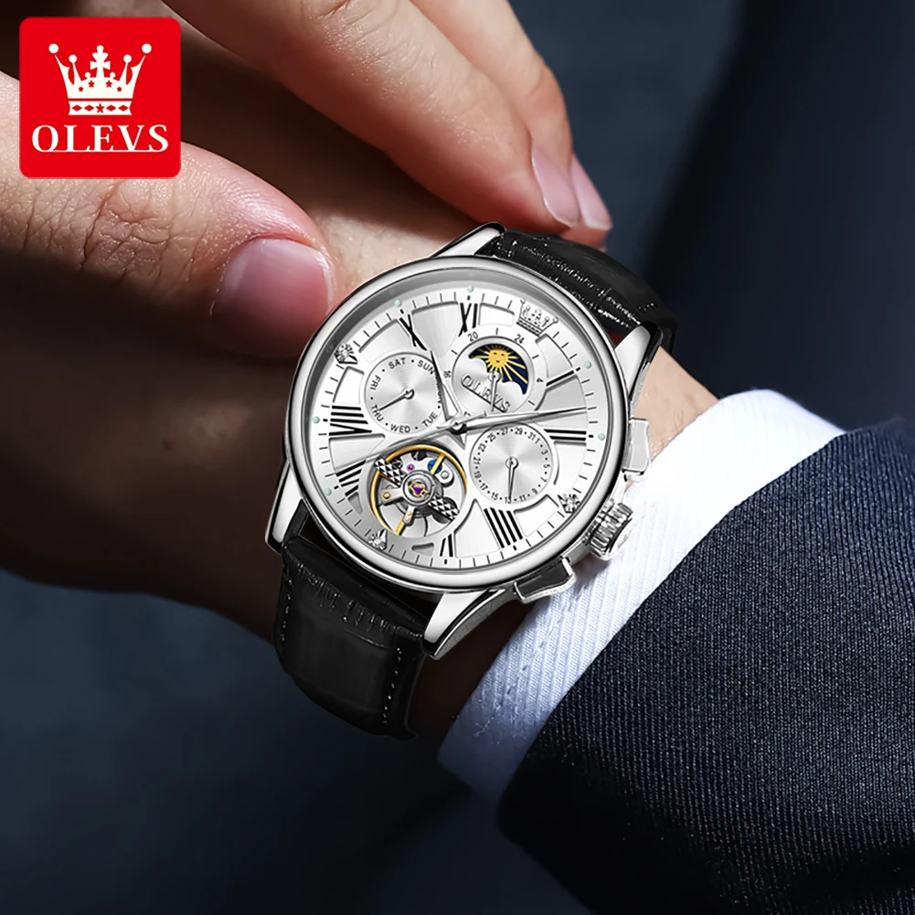 OLEVS 9912 Men Watch Classic Flywheel Skeleton Men Automatic Mechanical Watch Luxury Brand Waterproof Moonphase Men Watch Reloj - Image 2