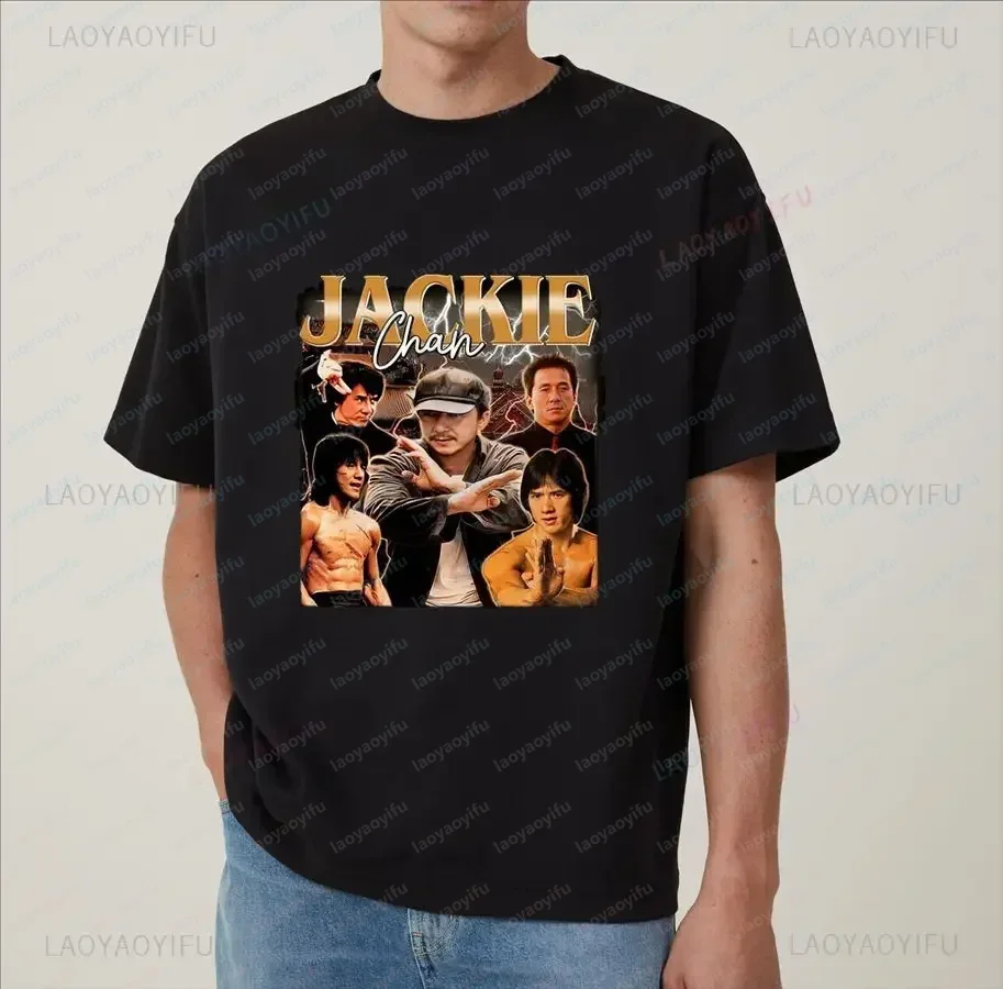 International Kung Fu Star Jackie Chan's Classic Poster Printed Men's Shirt, Everyday Casual Street Wear, Men's 0 Neck T-shirt