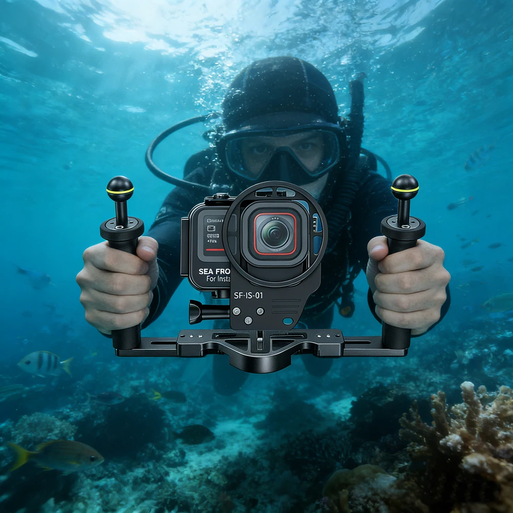 

Seafrogs Aluminum Waterproof Case with Filter Frame And handle for Insta 360 ACE Pro 2/1 For GoPro 9-12/For DJI Action 3/4/5/6