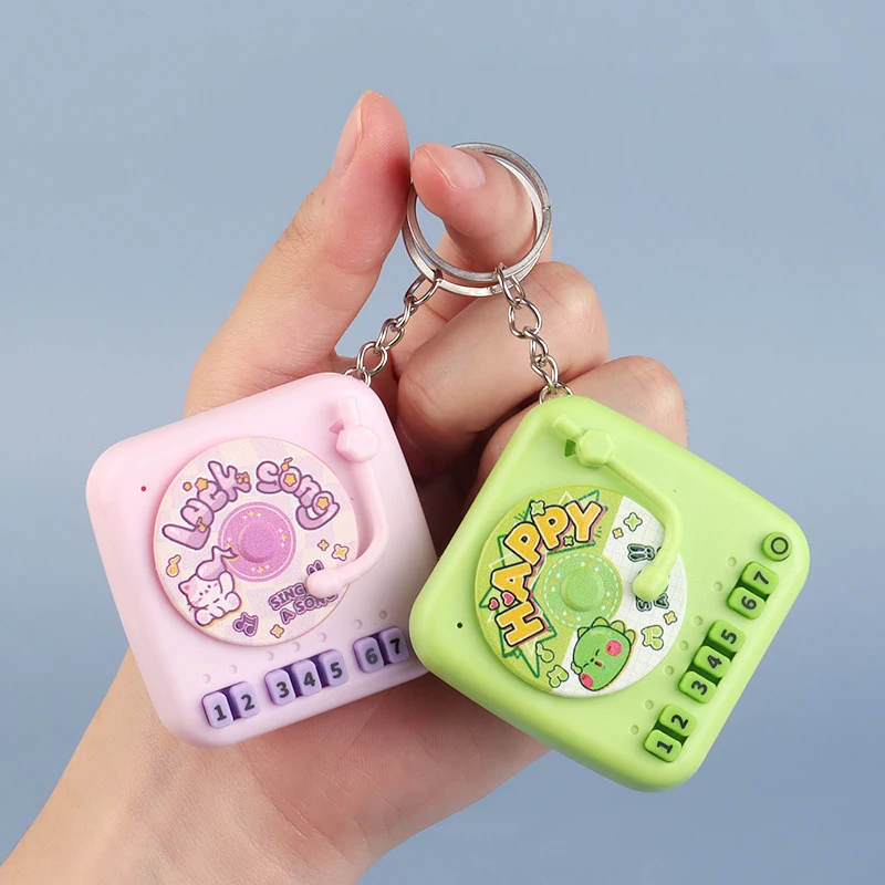 Creative Retro Disc Cartoon Phonograph Keychain Funny Glowing Toys Palm Music Piano Children's Bag Pendant Girls Birthday Gift