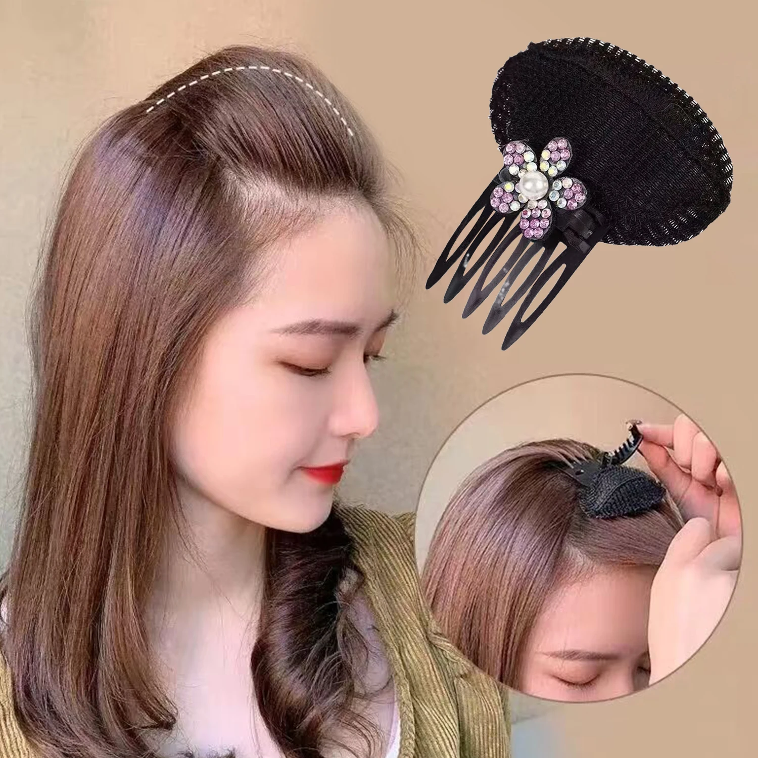 Invisible Fluffy Hair Pad Rhinestone Sponge Head Cushion Front Hair Line Volume Base Puff Cushion Hair Bun Pro Styling Hairpins