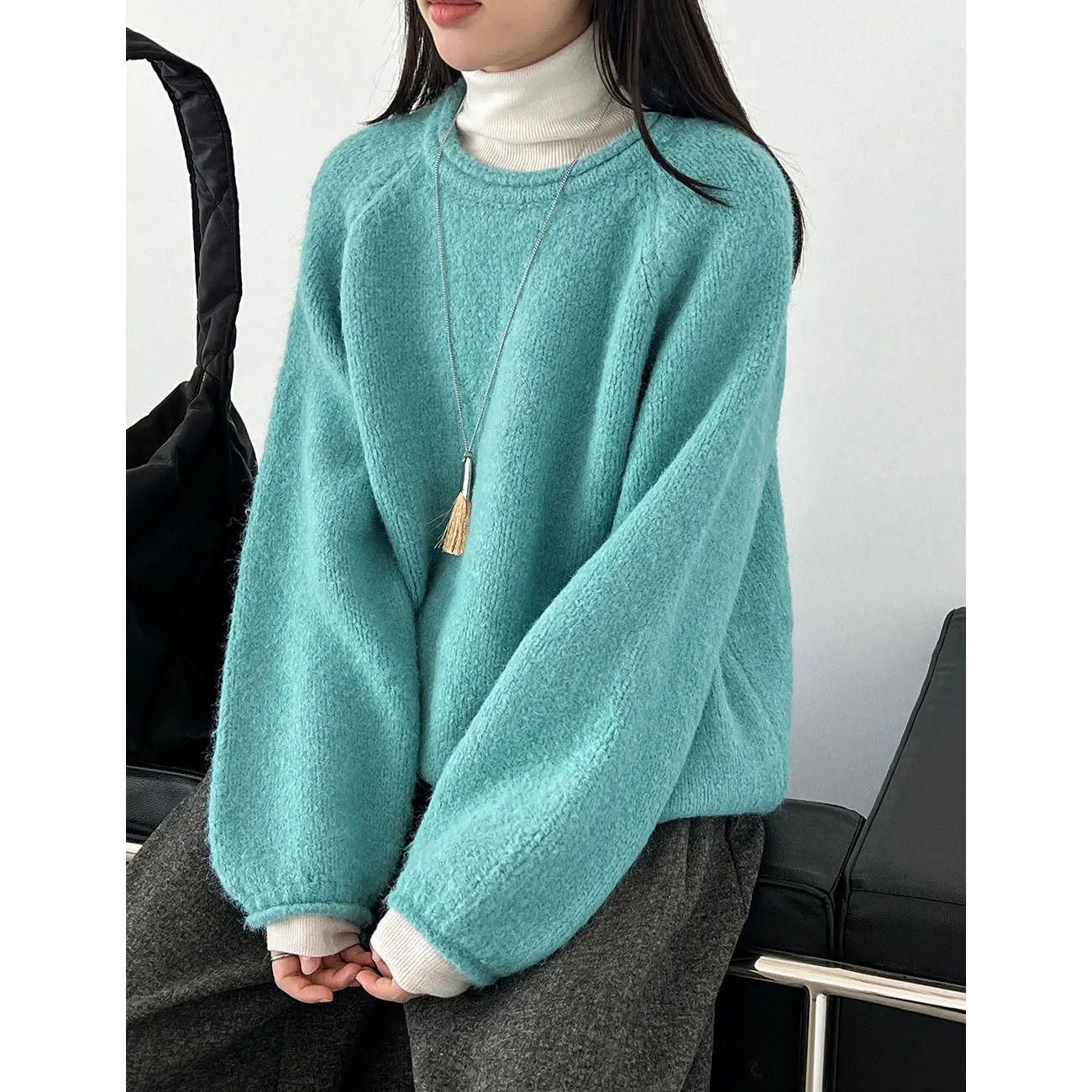 

Women Soft Material Candy Color Sweater O-Neck Autumn Winter Clothes Knitted Warm Pullovers Long Sleeve Thick Sweater Pull Femme