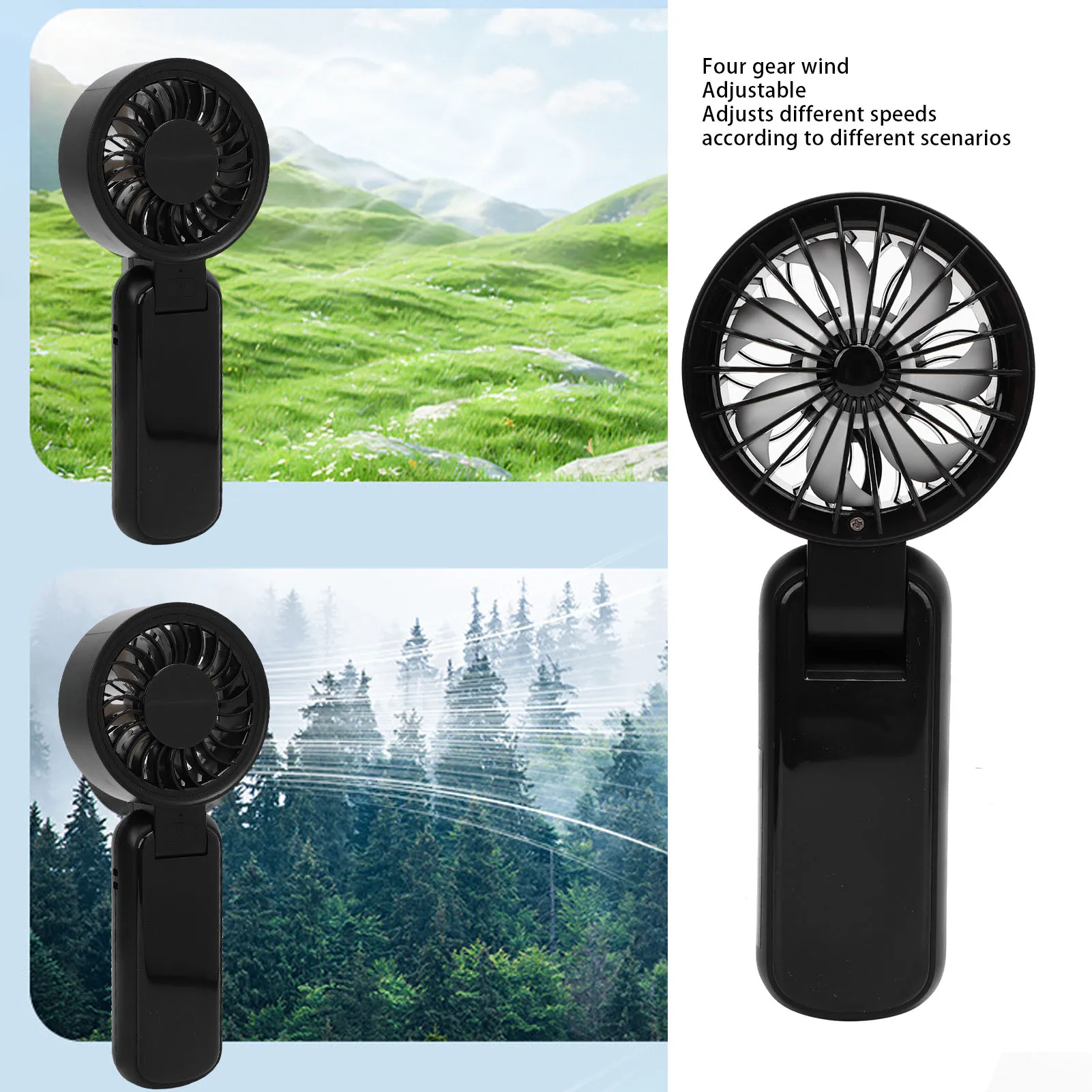 مروحة تربو محمولة باليد عالية السرعة USB قابلة لإعادة الشحن ومروحة شخصية قابلة للطي مع حزام للرقبة للاستخدام في الهواء الطلق