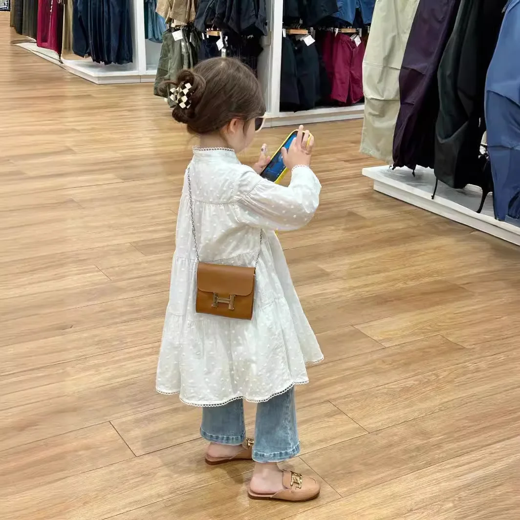 Baby Mädchen Kleid 2023 Neue Frühling Kinder Kleid Elegante Fee Weiß Jacquard Stehkragen Langarm Unterrock Prinzessin Kleid