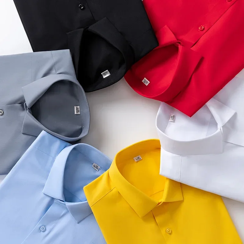 

Bamboo Fiber Formal Elastic Fabric Men's Shirt No Ironing No Trace Anti-Wrinkle Business Casual Long-Sleeved Social Shirt S-8XL