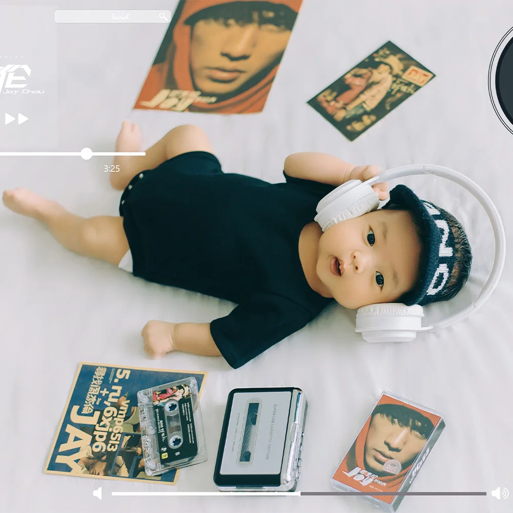 Infants Photography Props Clothes Solid Color Baby Bodysuit Hat Set Poster Tape Studio Music Theme Shooting Props Jay Chou Fans