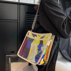 Women Female Clutch Illusory Color Laser Transparent Satchel Bags Plastic Fashion Temperament Versatile for Leisure Travel Work