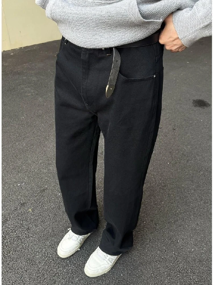 

Washed Straight Leg Men's Jeans Autumn Winter Fashion Urban Casual Loose Fit Premium Feeling Long Trousers Simple Design