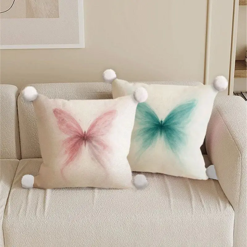 

Cute And Refreshing Throw Pillow Blue Cushion Colorful Butterfly Striped Sofa Backrest Tulip Pattern Throw Pillow Cover