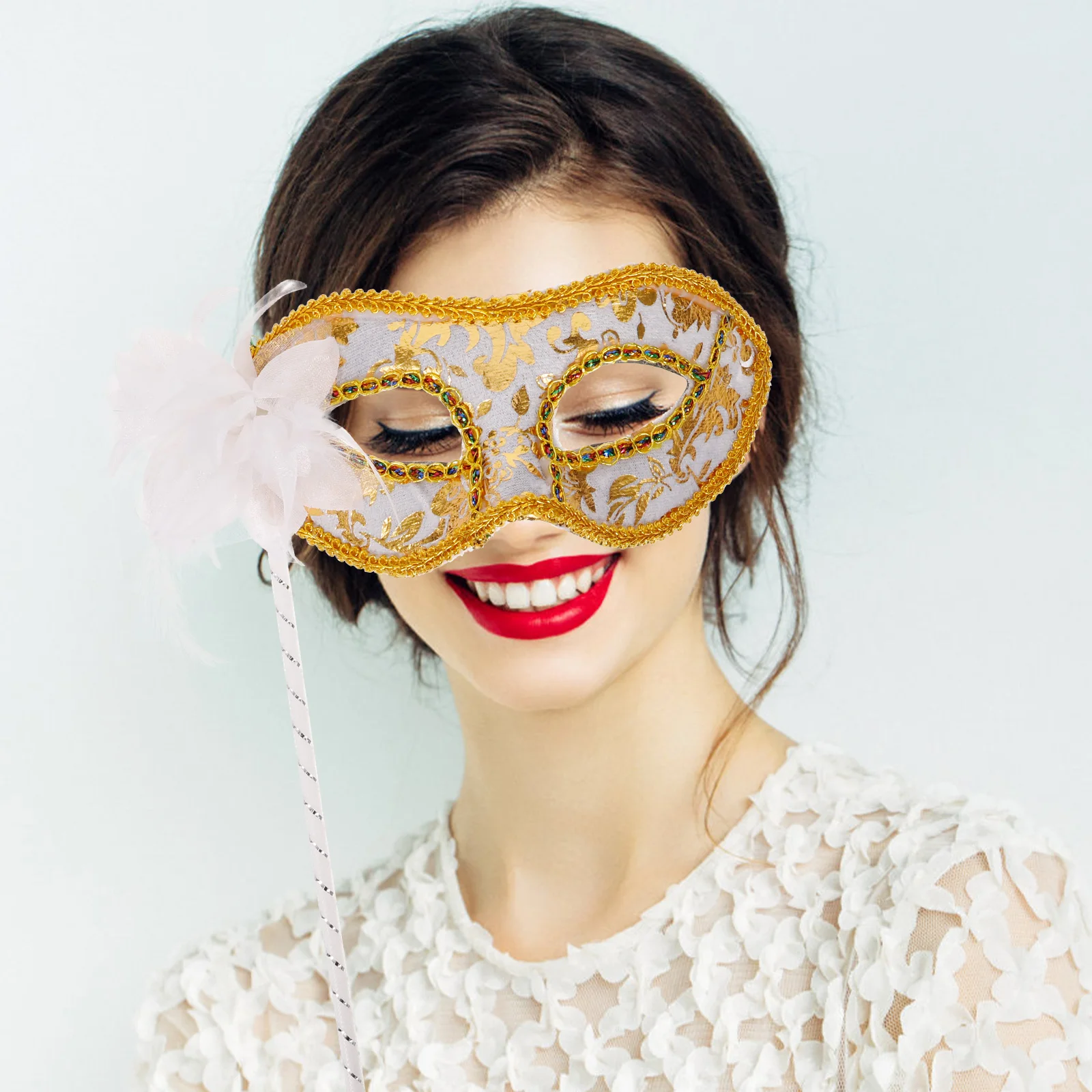 

Half Face H held Mask Masquerade Masks for Women Lightweight Durable Materials Cosplay Props White Color