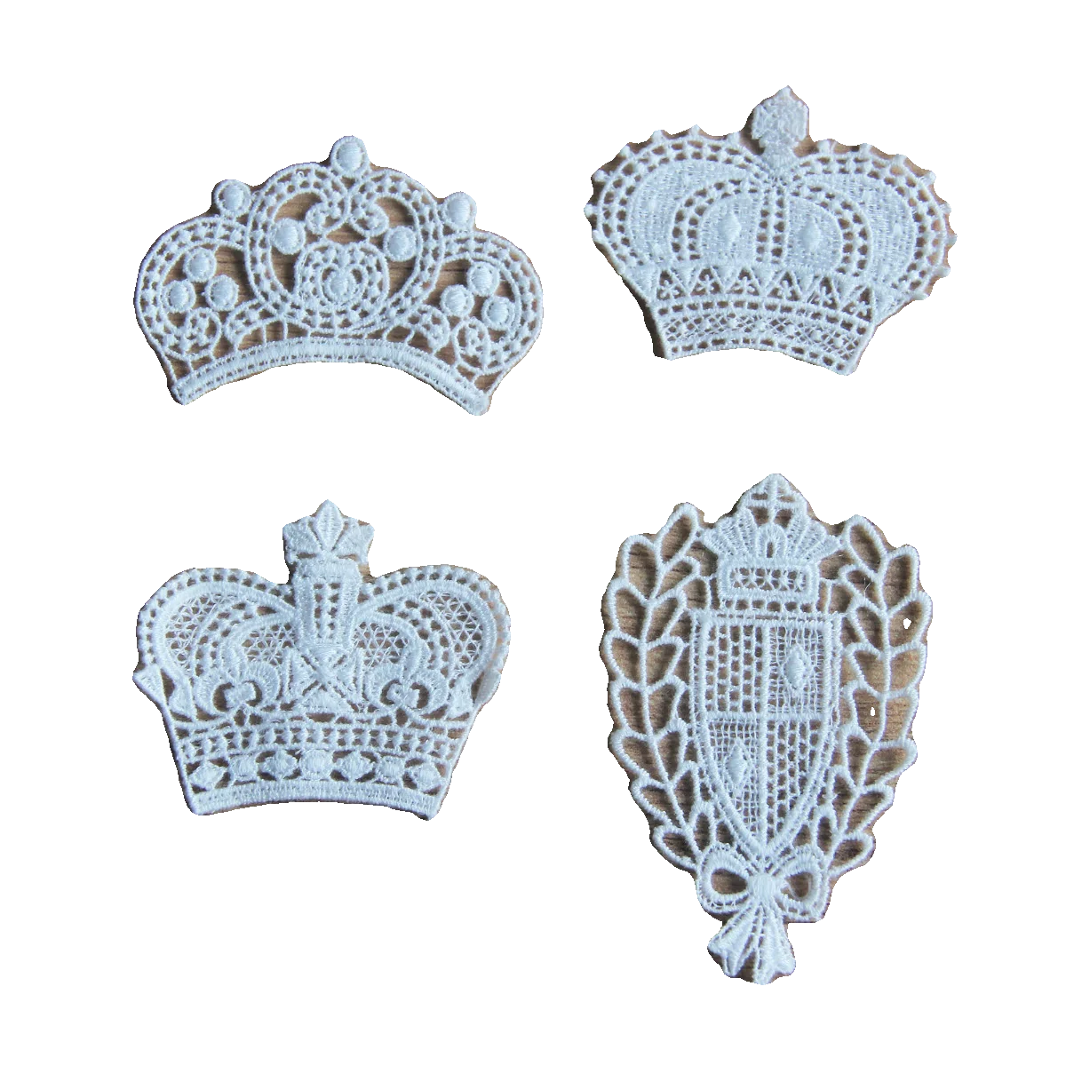 White Embroidered Lace Appliques with Palace Crown Shield Skirt Edge Decoration Clothing DIY Accessories