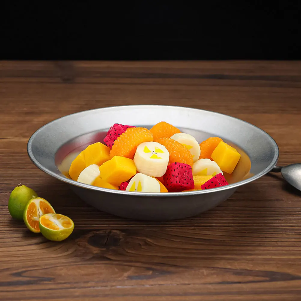 

Stainless Steel Fruit Basin Shallow Salad Bowl Food Serving Plate Kitchen Tableware Mixing Noodle Bowl Soup Sandwich