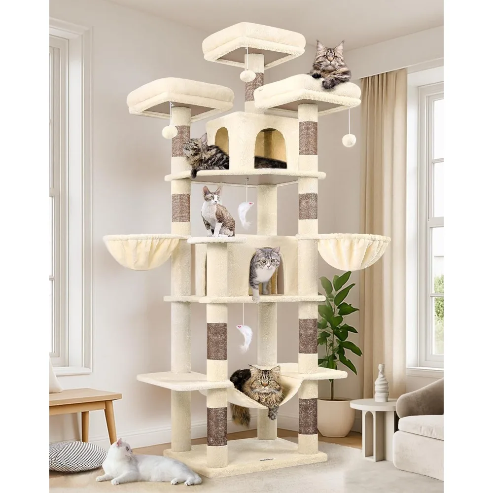 

Big Cat Tower for Indoor Cats, 80inch Cat Tower for Multiple Adult Cats XXL Cat Tree with Scratching Post, Hammock, 3 Perches,