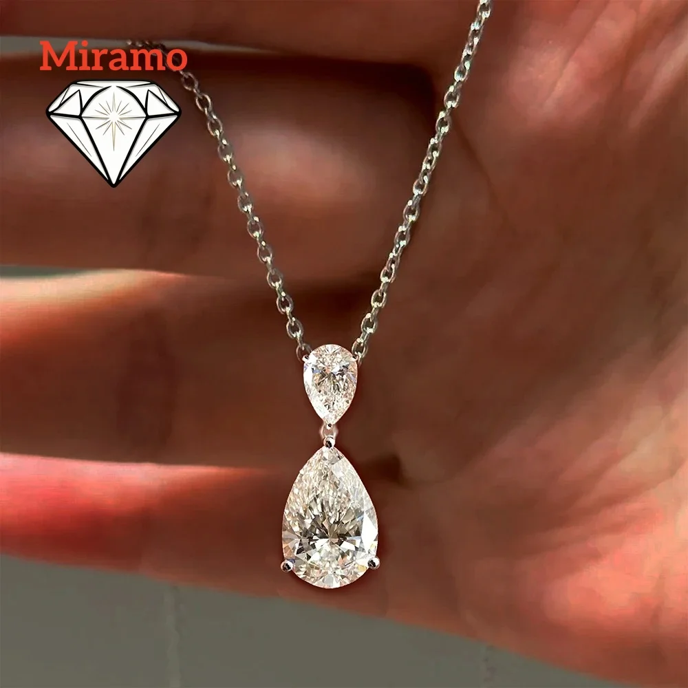 2-Stone 2.5cttw Waterdrop Moissanite Pendant Necklace for Women S925 Silver Plated 18k Gold Pear Cut Diamond NeckChain Jewelry