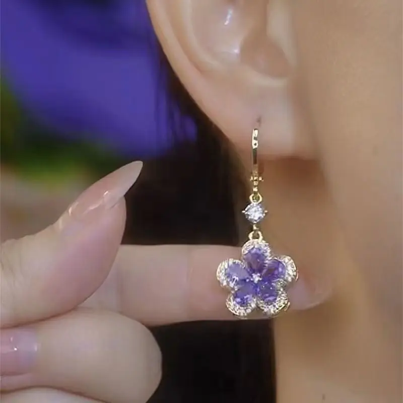 Vintage elegante lila Kristall Wasser tropfen lange Quaste Ohrringe für Frauen Design funkelnden Abschluss ball Accessoires Party Schmuck Geschenke – Detail 12