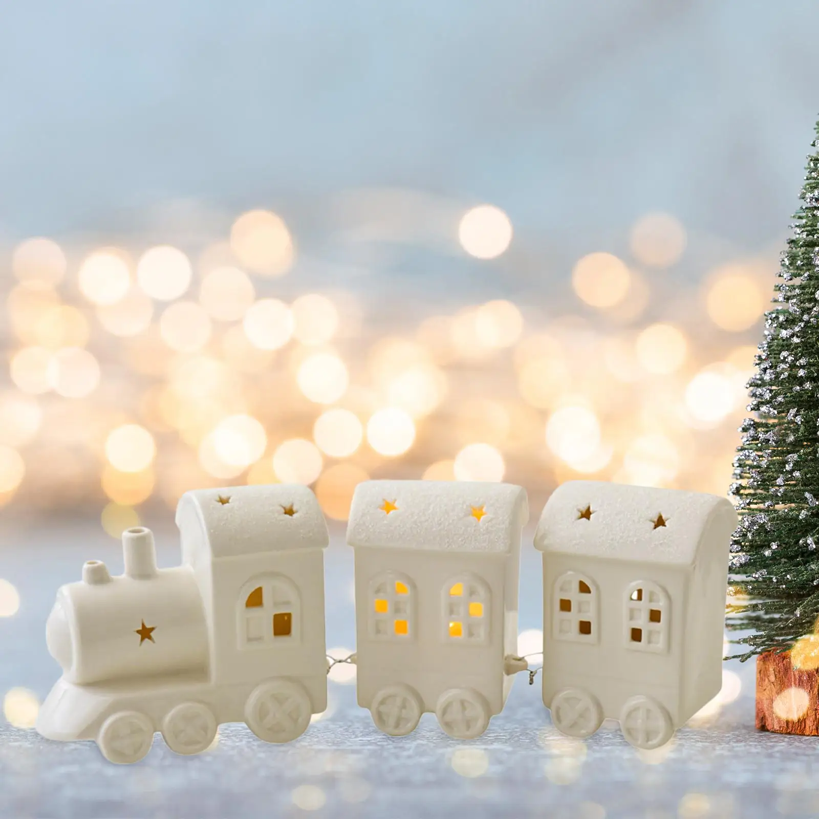 Light up Christmas Train White Desktop Ornament for Tabletop Table Farmhouse