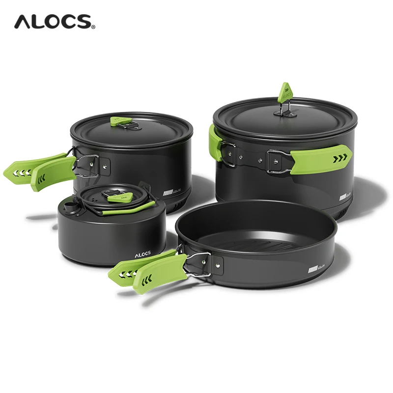 ALOCS Non-stick Camping Pot Water Kettle Fry Pan Set Compact Mess Kit Cookware For Hiking Backpacking