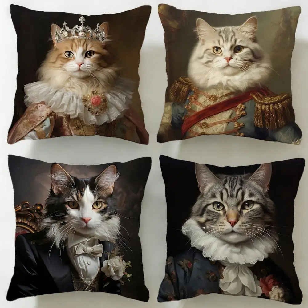 Kissenbezug mit klassischem Renaissance-Motiv, Royal Cat, weicher und leicht zu waschender Kissenbezug – vielseitig einsetzbar für Couch, Bett, Reisen und Büro
