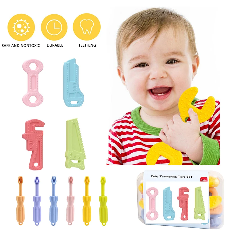 

UmaUbab 4 Pack baby teether Teething Toys 0-12 Months 100% Food Grade Silicone Soothe Babies Sore Gums BPA Free Silicone